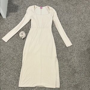 Cream color going out dress.